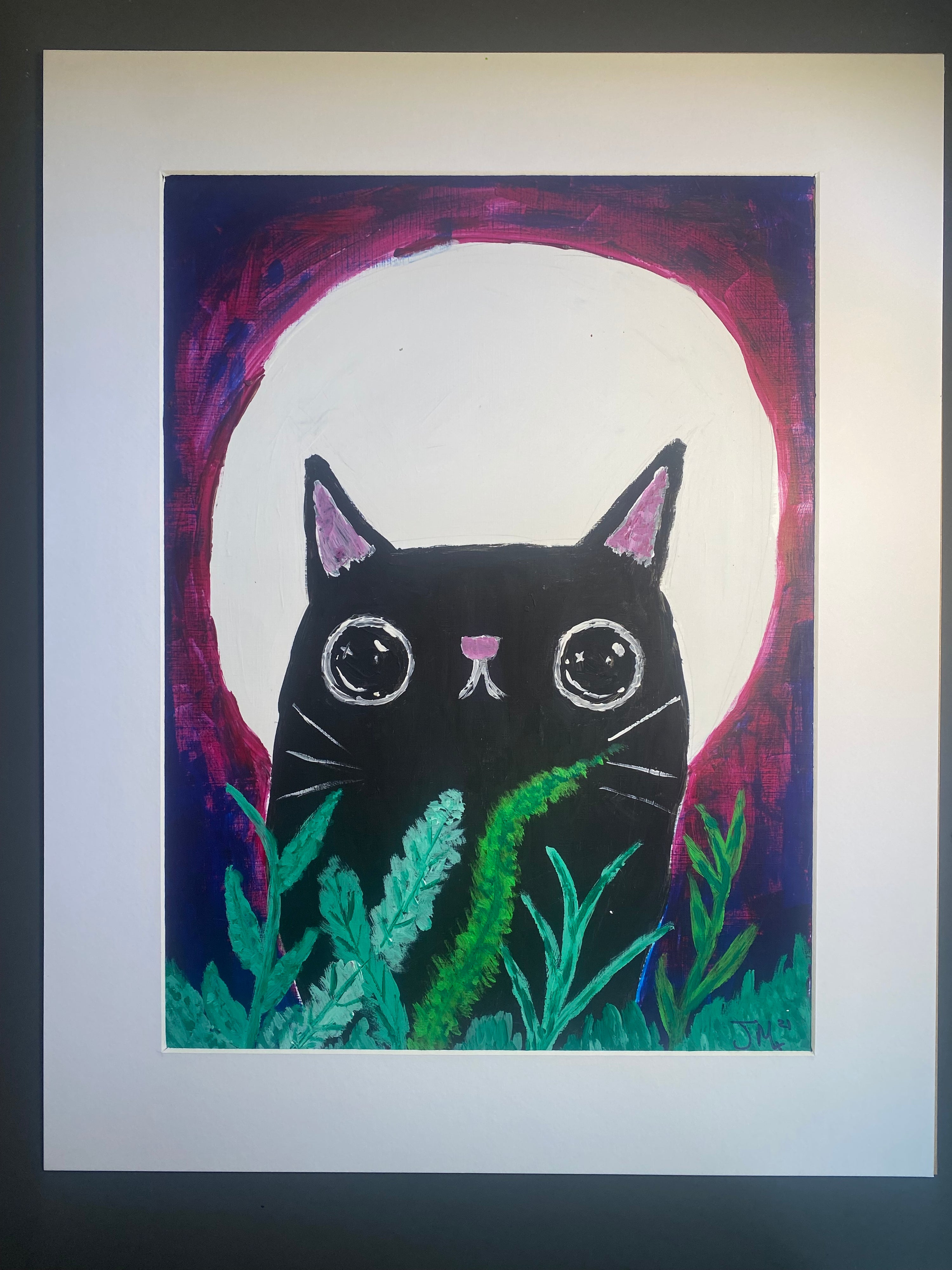 Moon Cat, Original Acrylic Painting, Signed By The Artist