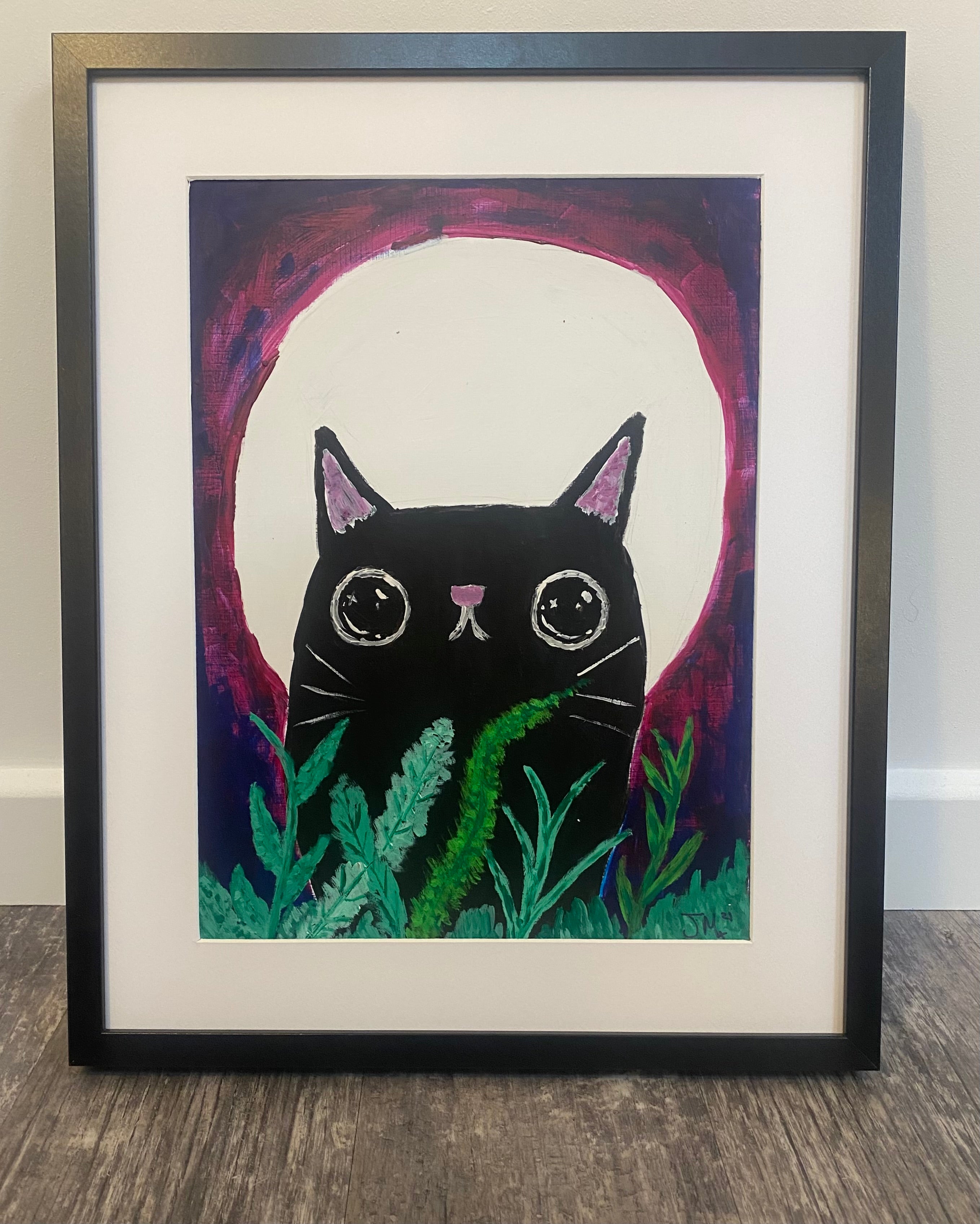 Moon Cat, Original Acrylic Painting, Signed By The Artist