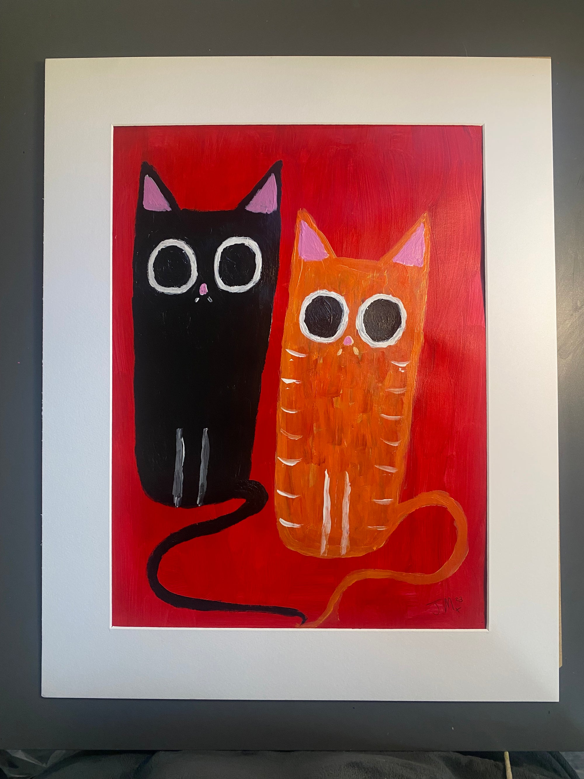 A Couple Of Cats, Original Acrylic Painting Signed By The Artist