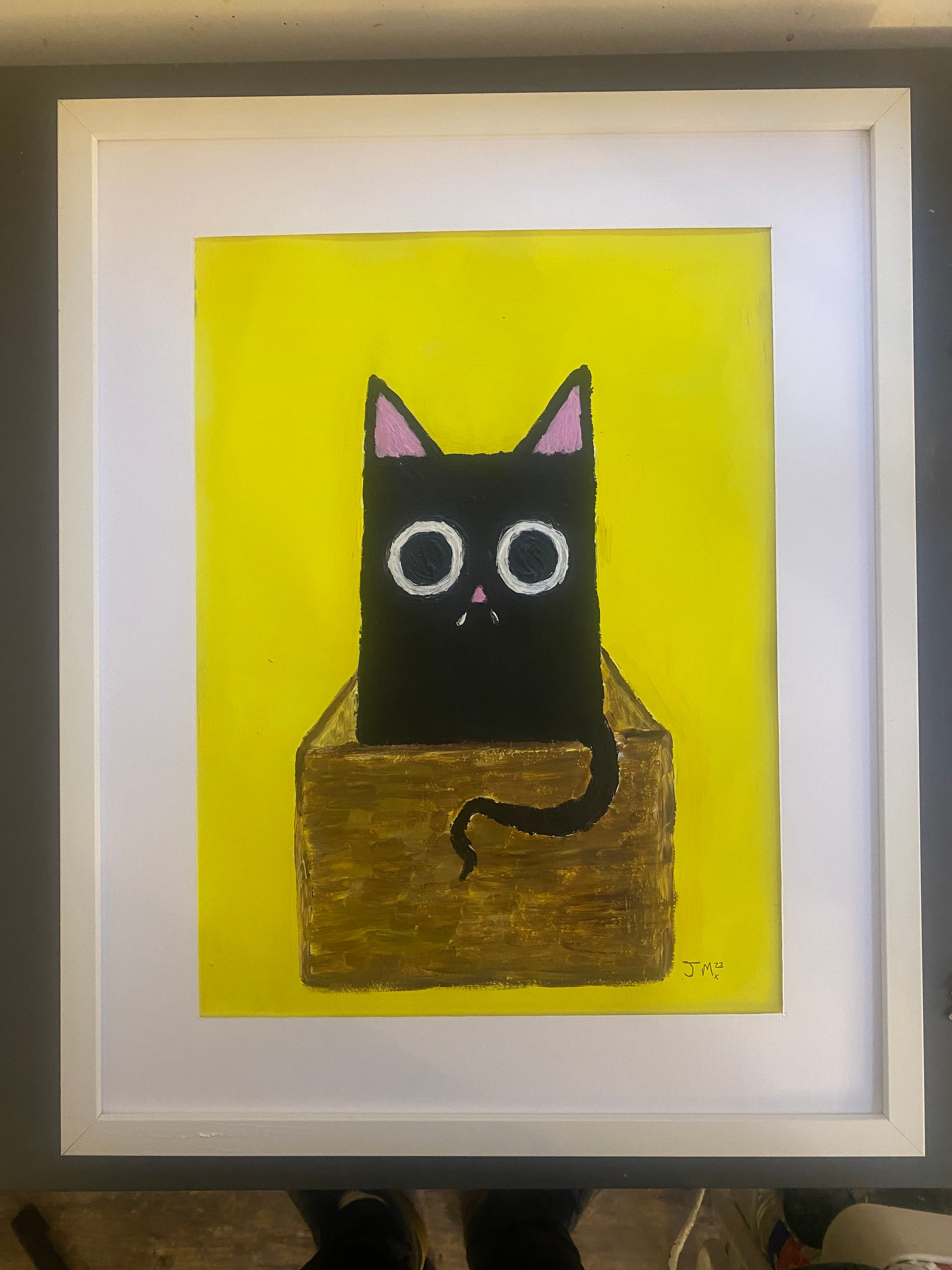 Cat In A Box, Original Acrylic Painting, Signed By The Artist