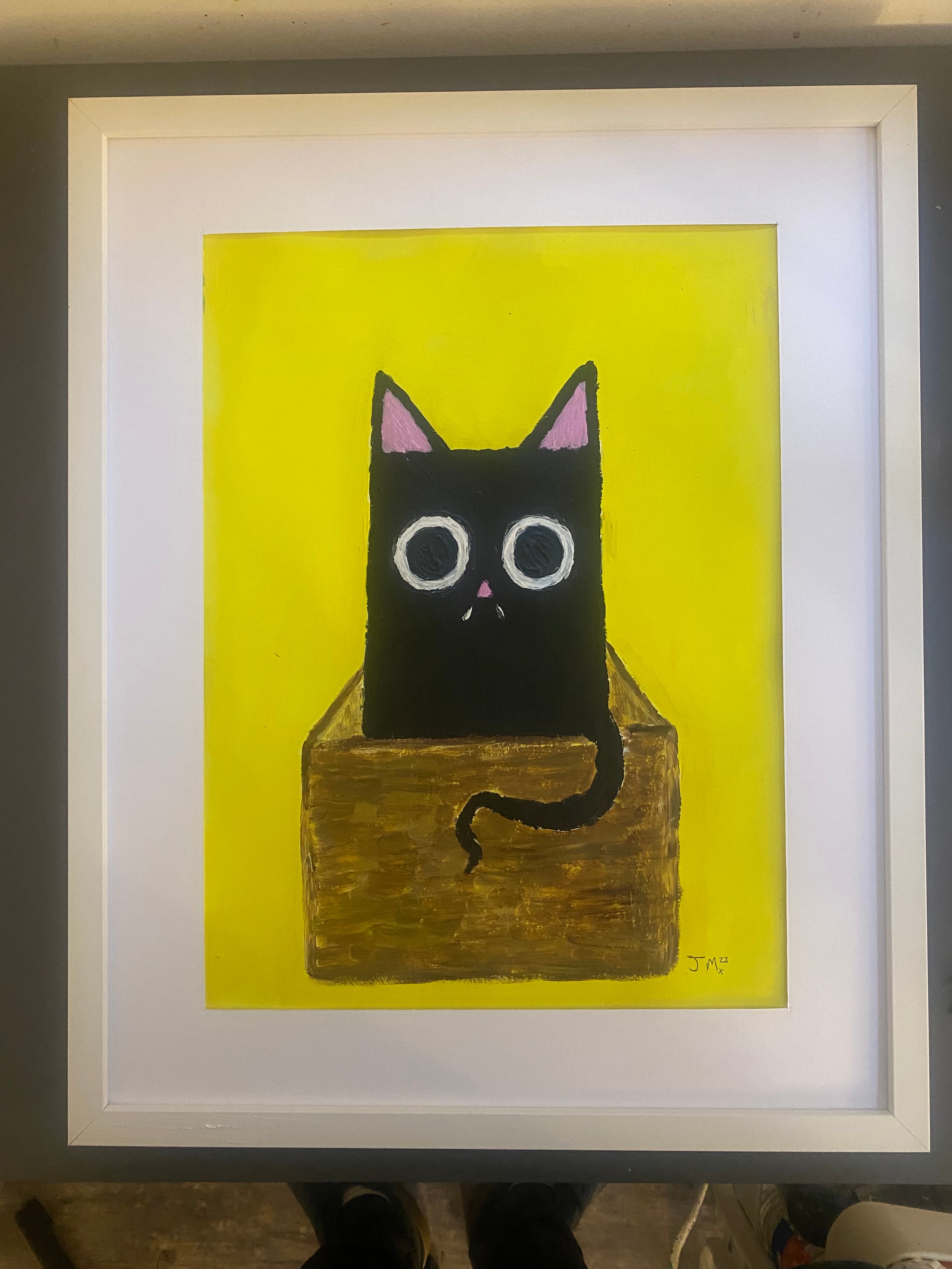 Cat In A Box, Original Acrylic Painting, Signed By The Artist