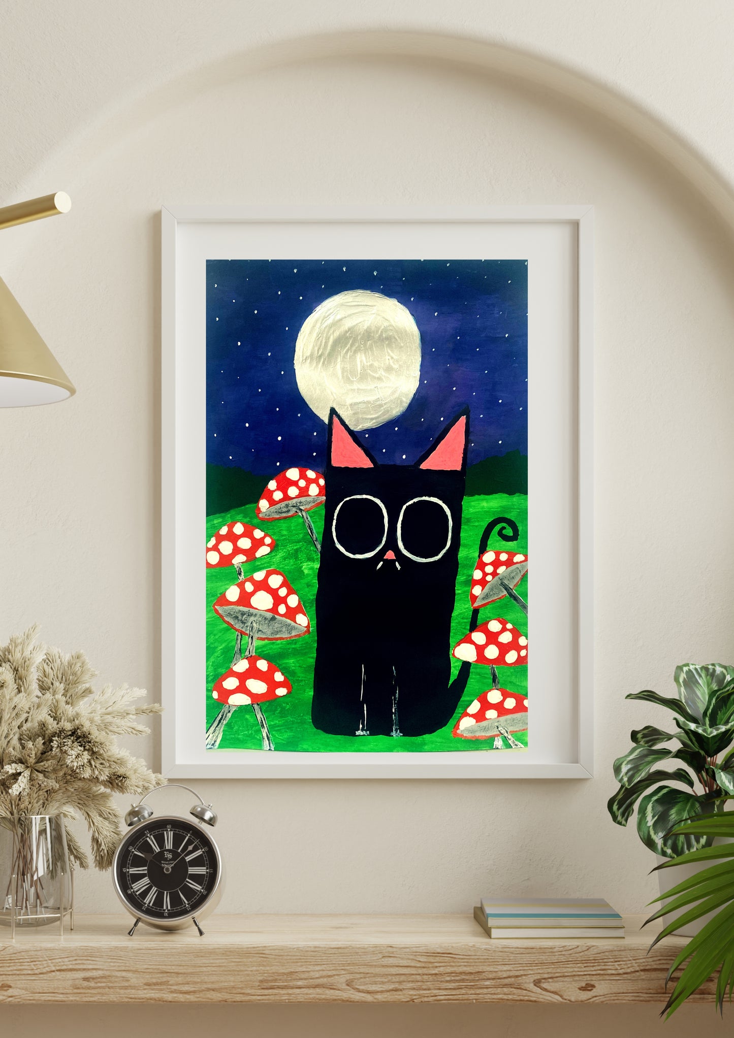 Original Signed Silver Moon Cat Painting